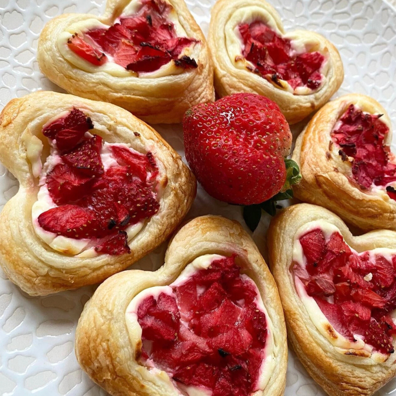 Strawberry cream cheese heart-shaped puff pastries