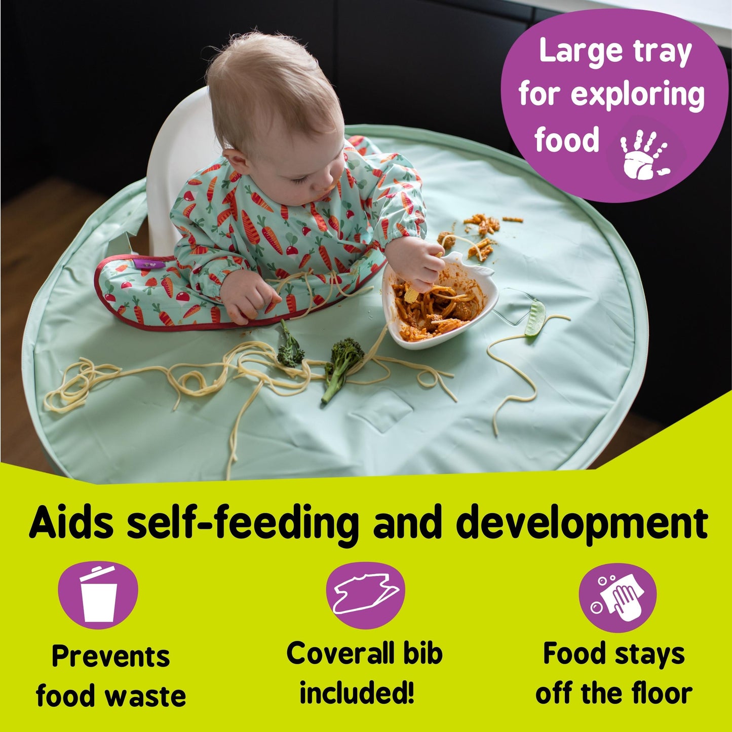 Baby using the Tidy Tot Bib & Tray Kit at mealtime