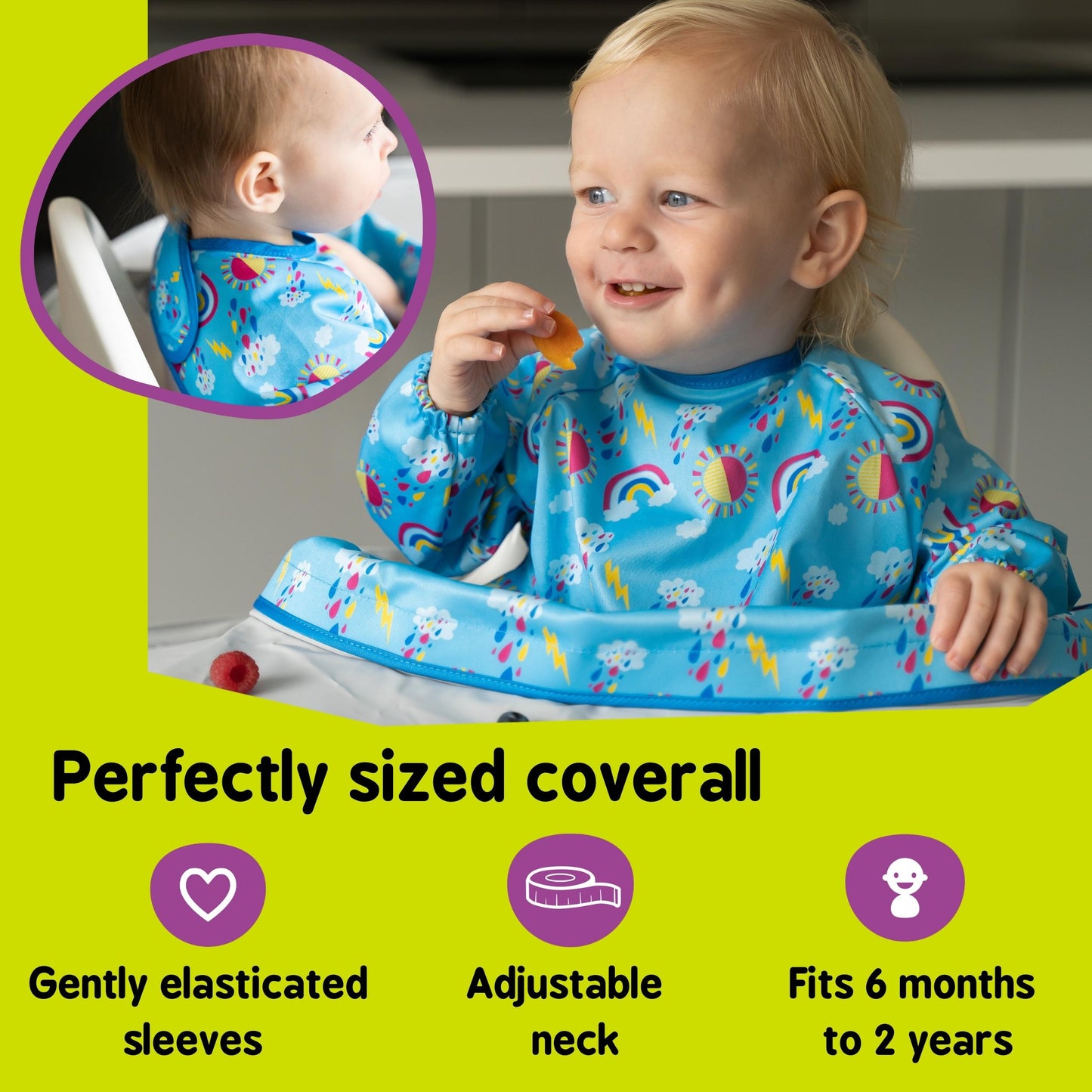 Tidy Tot Coverall Bib in Sunny Rainbows