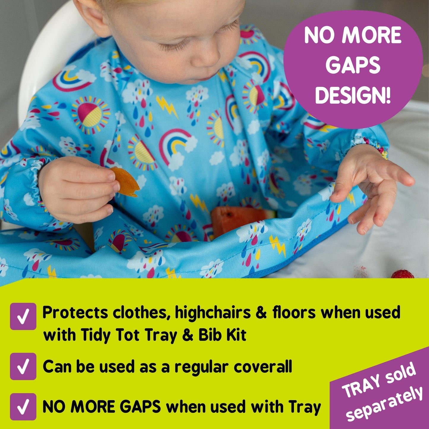 Tidy Tot Coverall Bib for Kit in Sunny Rainbows