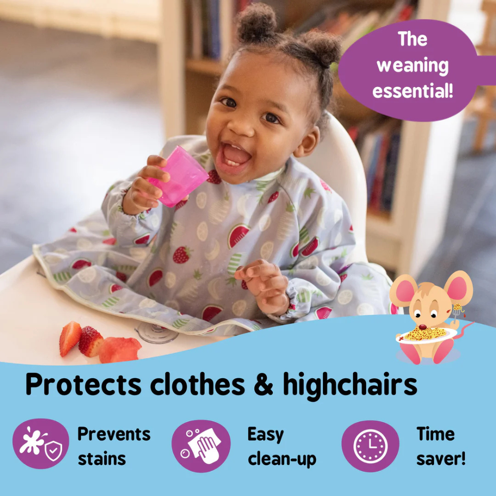 Tidy Tot Cover & Catch Bib catching dropped food