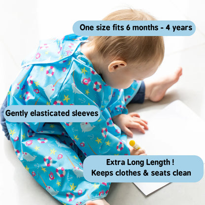 Tidy Tot Long Length Coverall Bib with side crumb-catcher pocket