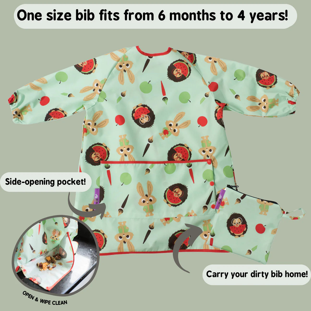 Tidy Tot Long Length Coverall Bib with 360° coverage