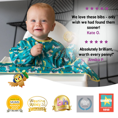 Tidy Tot Cover & Catch Bib keeping baby's clothes clean